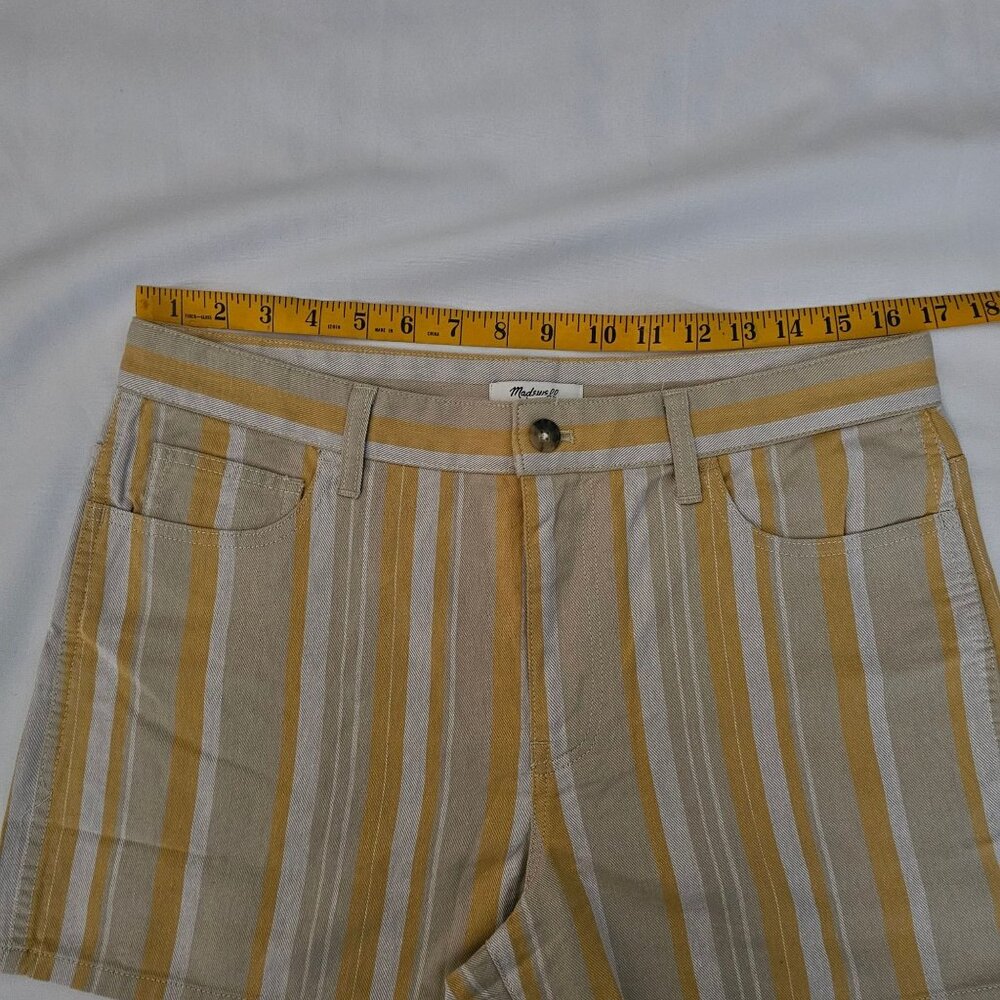 Madewell Women's Poplar Yellow Striped Rumpled Cotton Twill Shorts Size 29, NWT - Picture 11 of 16